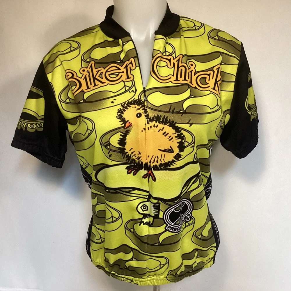 Biker Chick Women’s Cycling Jersey Chick on bike seat size large World Jerseys - Picture 1 of 12